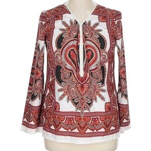 Elegant Paisley Blouse - Red and Black